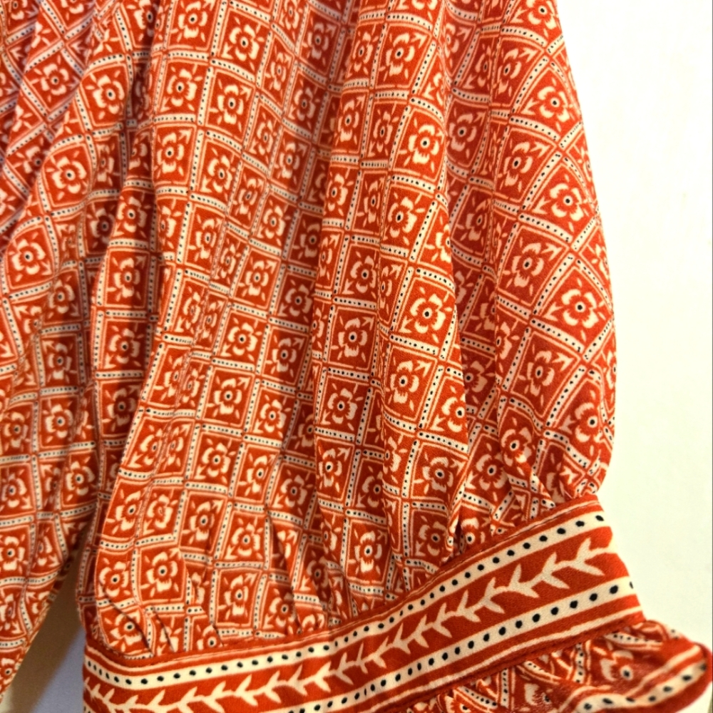 Short Sleeve Midi Red Pattern Dress Size Large - Picture 4 of 6